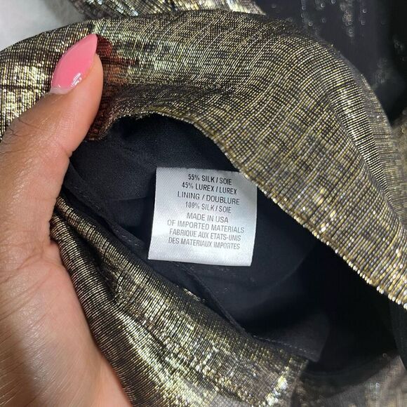 CUSHNIE Blouse Metallic Cowl Neck Open Back Halter Top Silk Lurex in Gold Size 2 - Picture 8 of 10